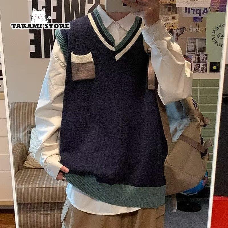 ニットベスト メンズ Vネック 袖なしセーター トップス アウター