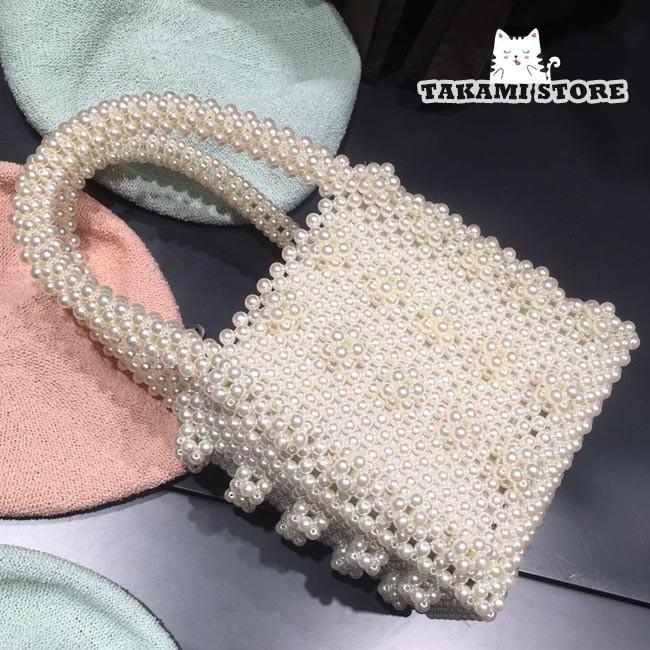 ビーズバッグ レディース 肩掛け 手提げ ハンドバッグ パール 2タイプ