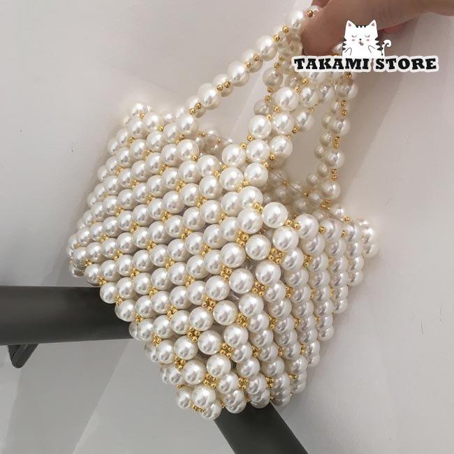 ビーズバッグ レディース 肩掛け 手提げ ハンドバッグ パール 2タイプ