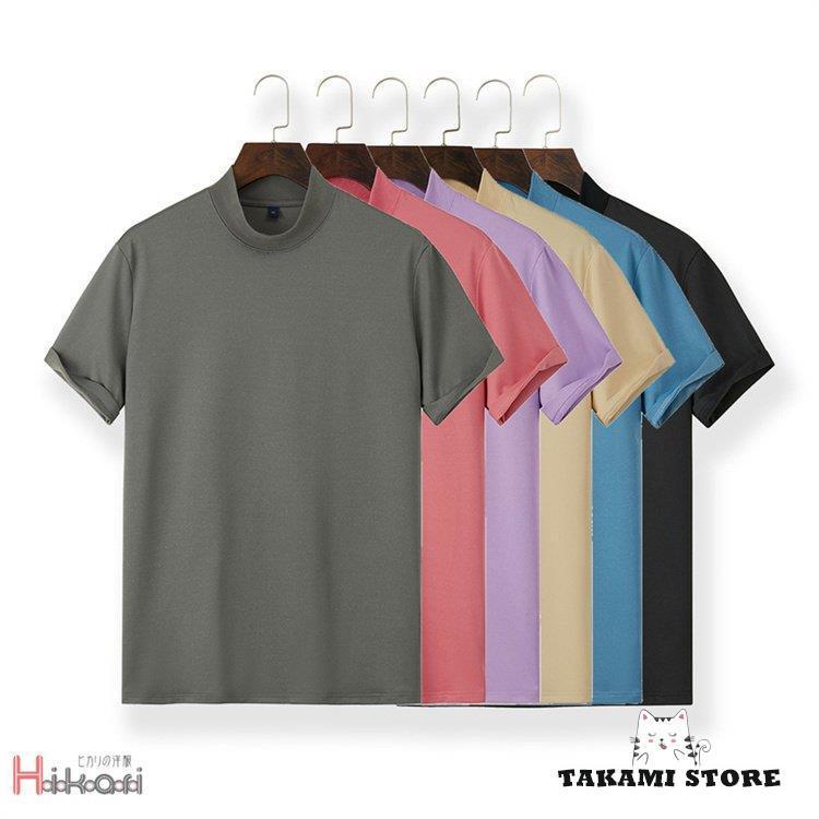 ハイネックtシャツ メンズ 半袖 スポーツ tシャツ ティーシャツ 無地tシャツ モックネック トップス 運動 父の日｜takami-store｜04