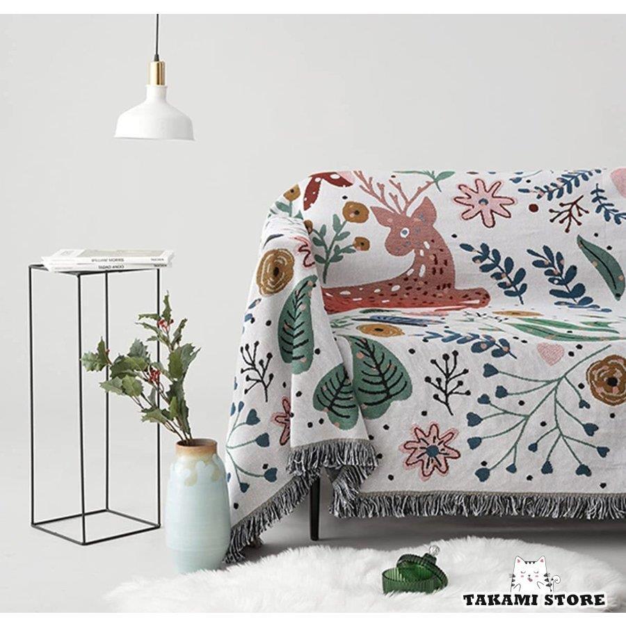 ◇グリーンのマルチカバー キルティングブランケット ボタニカル