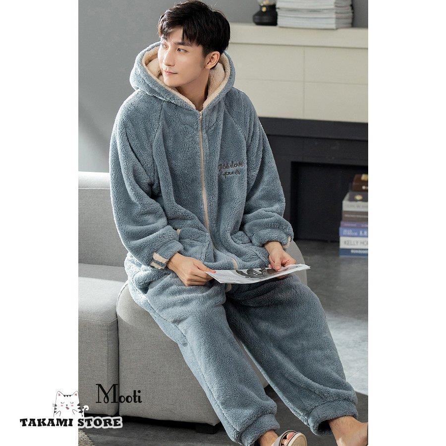 パジャマ メンズ おしゃれ フランネル つなぎルームウェア フード付き