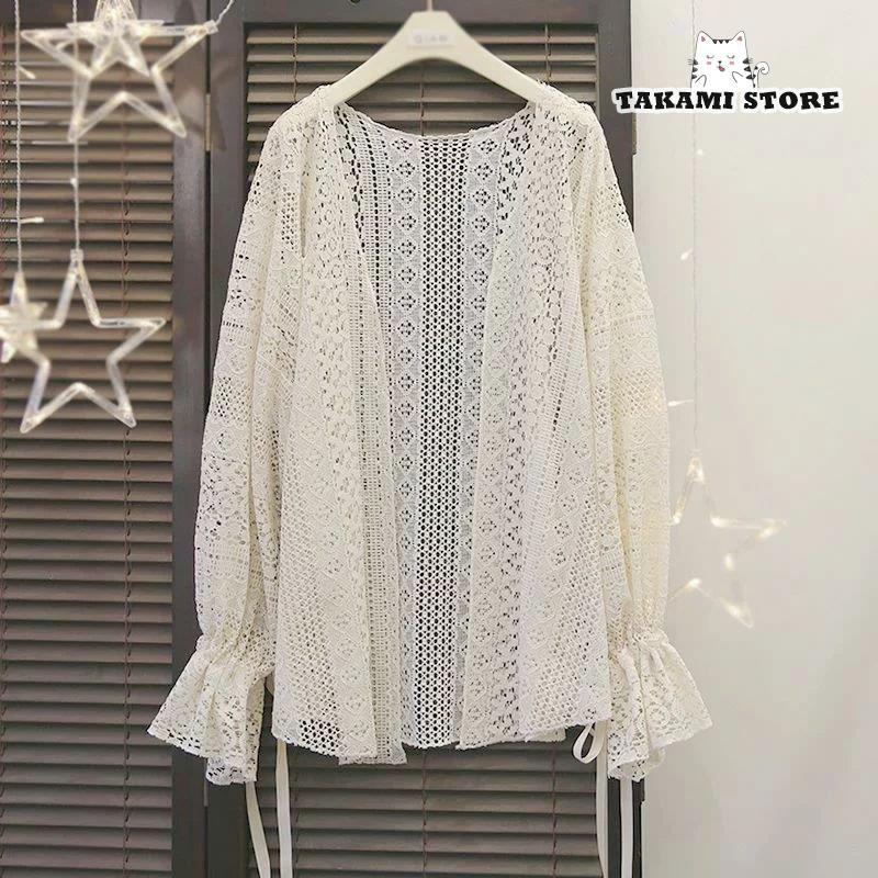 ★極美品　アルベロベロ シャツワンピース　サマーカーディガン　レース　リボン カーディガン レース 長袖 リボン 透かし 透明感 お姫様 レトロ