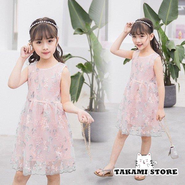 子供服 ワンピース 花柄　女の子 半袖 ジュニア ドレス チュール　刺繍 　夏 可愛い　日常　発表会 キッズ　 | ブランド登録なし | 01