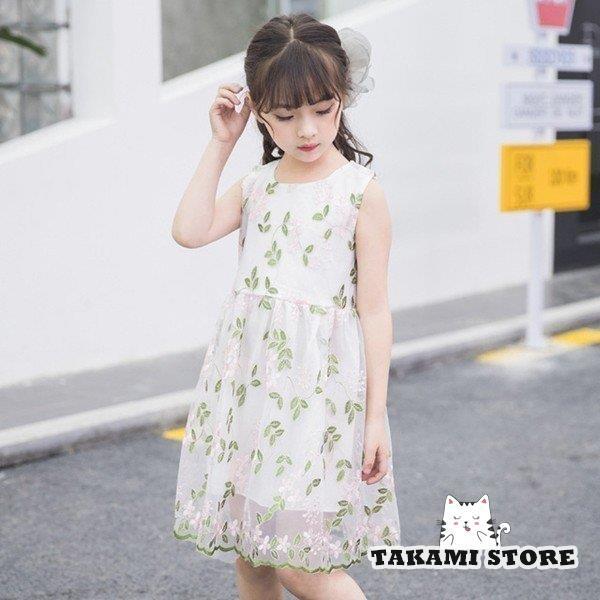 子供服 ワンピース 花柄　女の子 半袖 ジュニア ドレス チュール　刺繍 　夏 可愛い　日常　発表会 キッズ　 | ブランド登録なし | 04