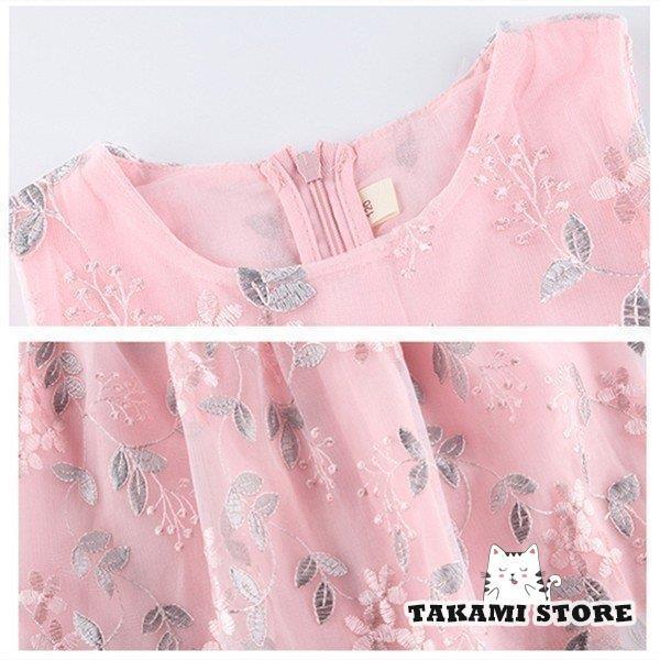 子供服 ワンピース 花柄　女の子 半袖 ジュニア ドレス チュール　刺繍 　夏 可愛い　日常　発表会 キッズ　 | ブランド登録なし | 07