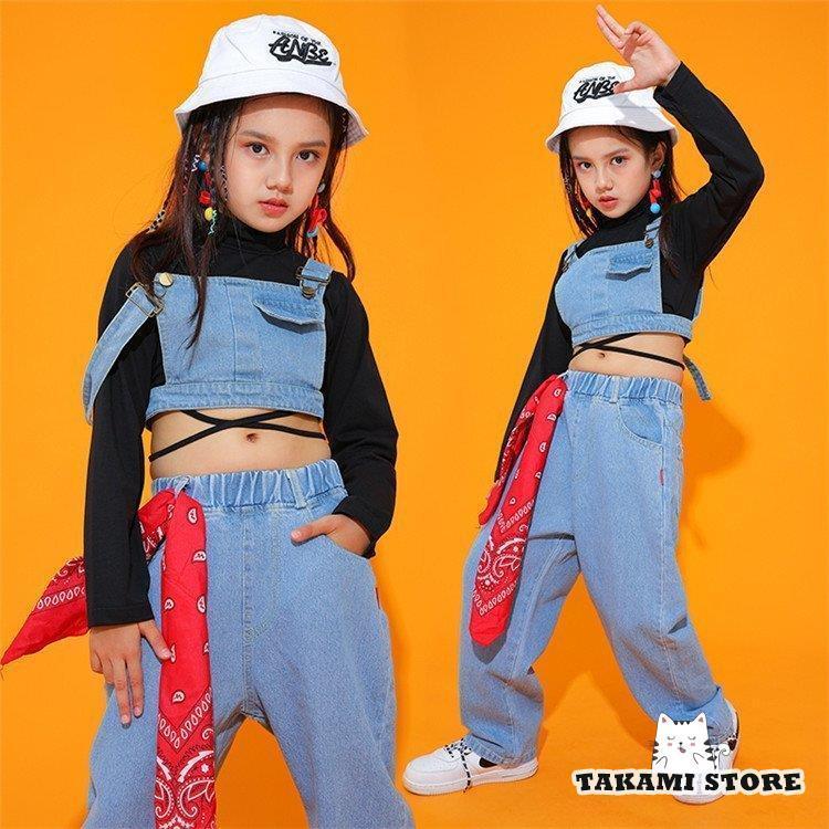 4色 へそ出し デニムタンクトップ 女の子 ジャッズ ロングパンツ