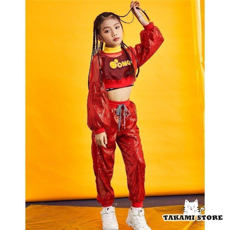 セットアップ キッズ ダンス パンツ ダンス衣装キッズ 女の子 紫 赤 青