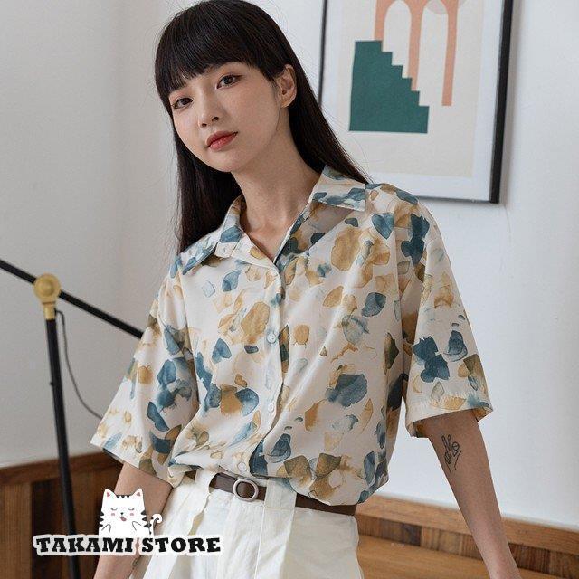 シャツブラウス トップス 柄シャツ レディース シャツ 襟付き ブラウス 半袖 アロハシャツ 総柄シャツ 半袖シャツ 春夏 レトロ ゆったり カジュアル