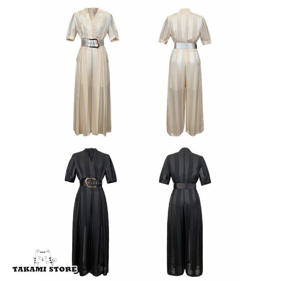 かっこいい パンツドレス オールインワン レディース パーティードレス 結婚式 お呼ばれドレス パンツ 袖あり 黒 シースルー 大きいサイズ ウエストマーク_15