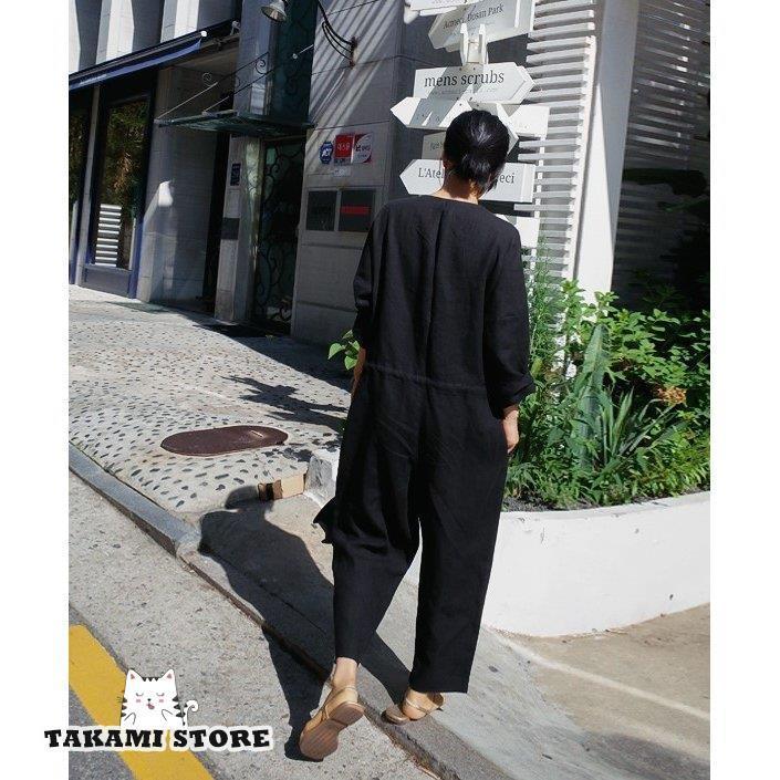 オールインワン レディース 黒 ジャンプスーツ つなぎ 長袖