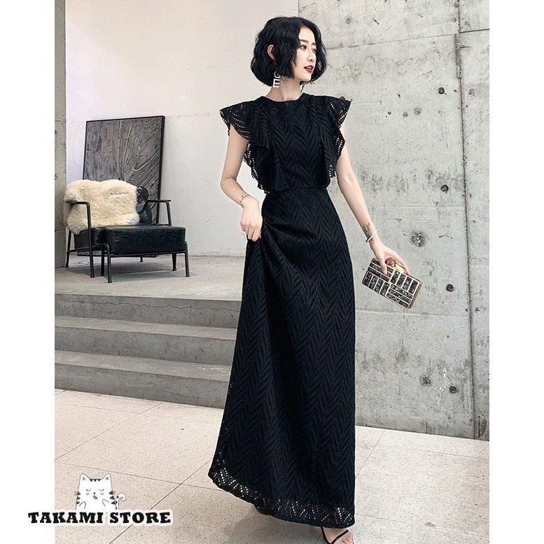 プリファレンスパーティーズ パニエ付 レースアップロングドレス 黒*ZC543 プリファレンスパーティーズ パニエ付 レースアップロングドレス