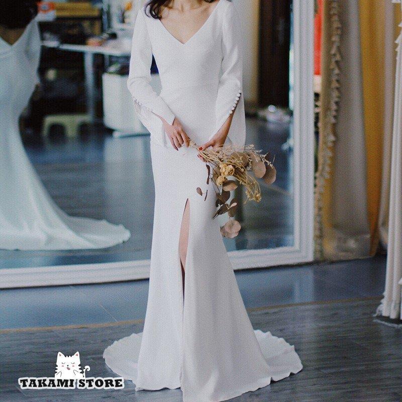 ウエディングドレス ロングドレス 結婚式 二次会 花嫁 白 スレンダー 