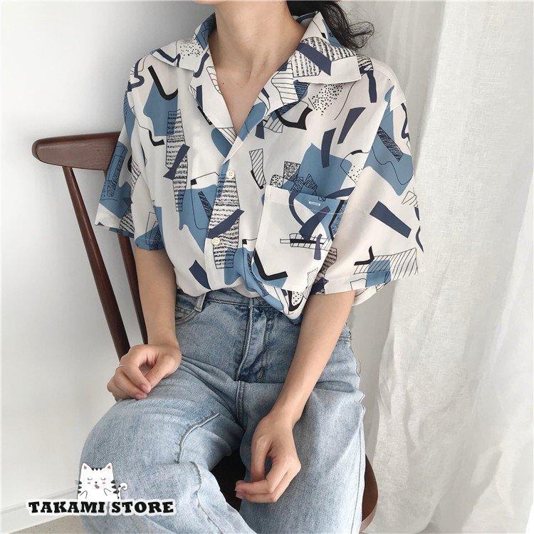 アロハシャツ レディース トップス 幾何学模様 開襟シャツ 半袖
