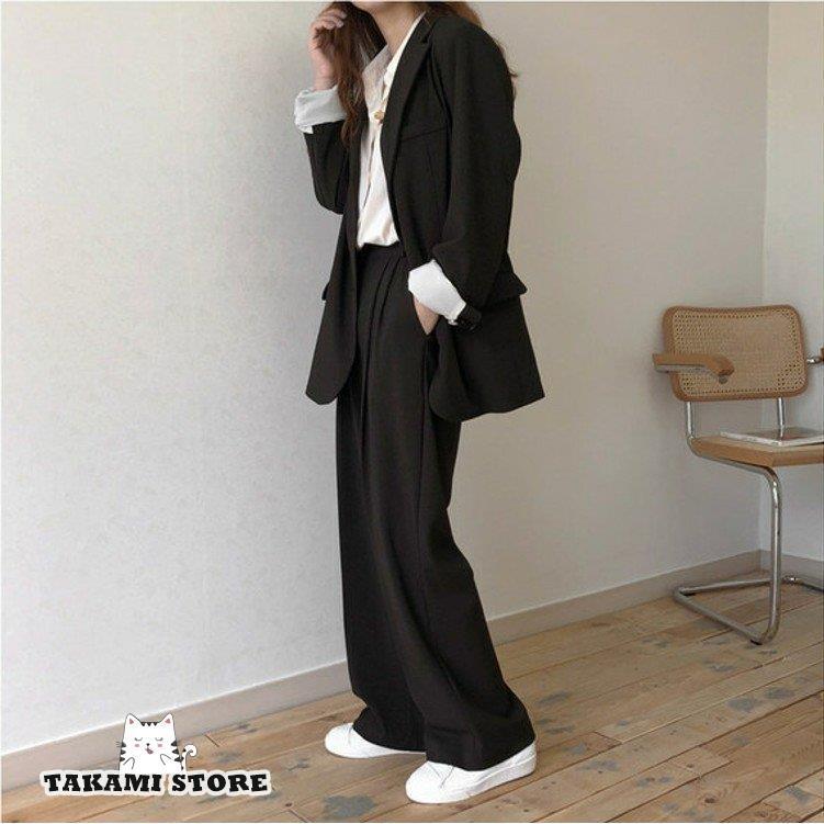 スーツセット セットアップ レディース 黒 パンツスーツ