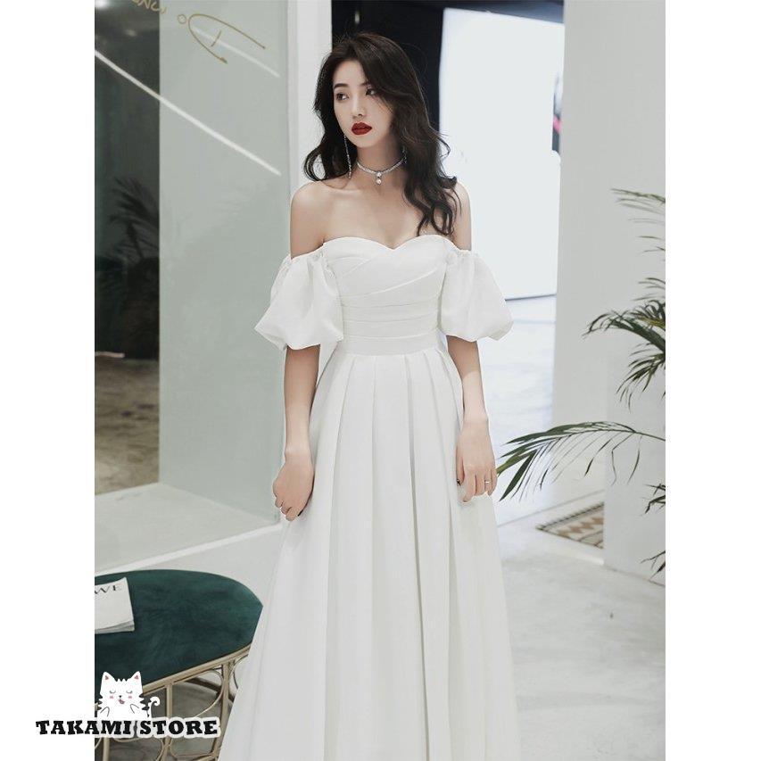 ウエディングドレス パフスリーブ スレンダー カラードレス 黒 赤 結婚