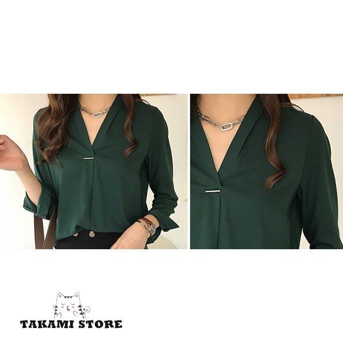 シフォン ブラウス 長袖 Vネック オフィス 大きいサイズ 3L 4L 5L