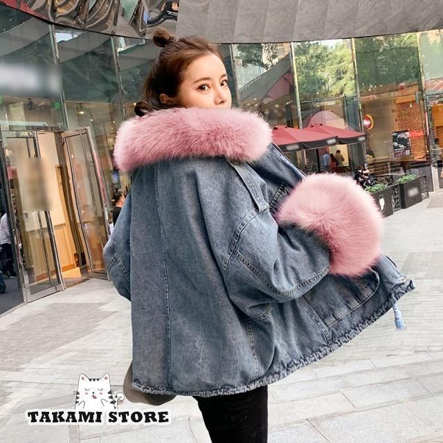 daboro デニム裏地フェイクファージャケット ダークブルー hz1125.jpg