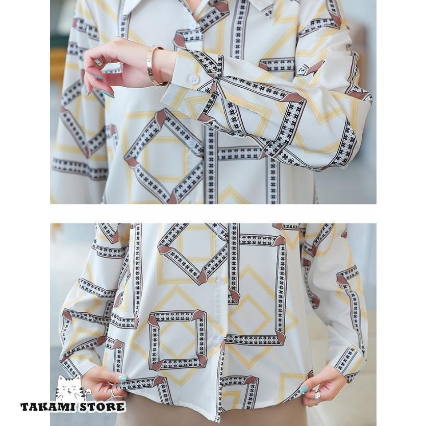 柄シャツ トップス レディース 襟付き ブラウス シャツ 長袖 大きいサイズ 3L 4L 襟付きシャツ 幾何学模様 春 秋 通勤服 20代 30代 40代 柄シャツ トップス レディース 襟付き ブラウス シャツ 長袖