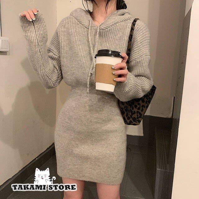 非常に高い品質 フード付き ニットワンピース ミニ タイト ワンピース レディース 代 30代