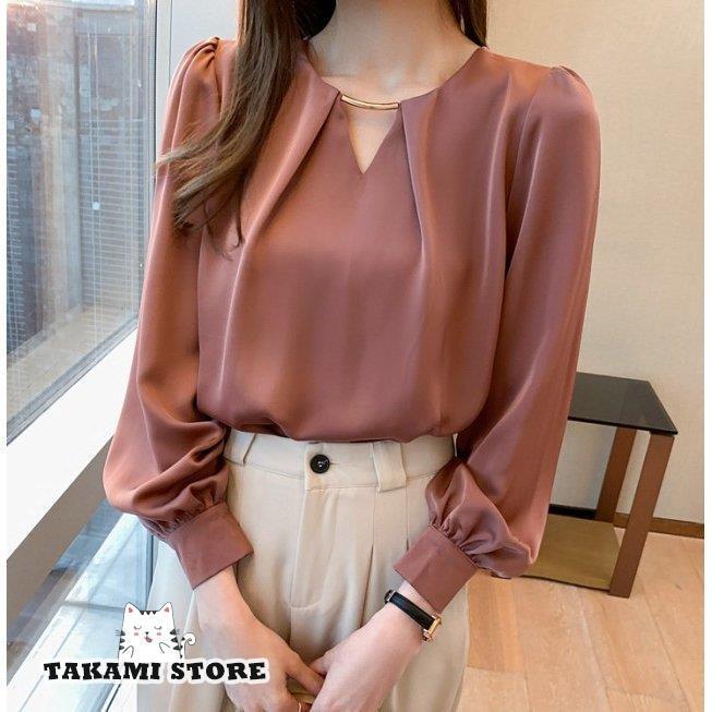 キーネック トップス レディース 長袖 ブラウス シャツ シャツブラウス スキッパーブラウス 大きいサイズ 3L 通勤服 オフィス おしゃれ きれいめ