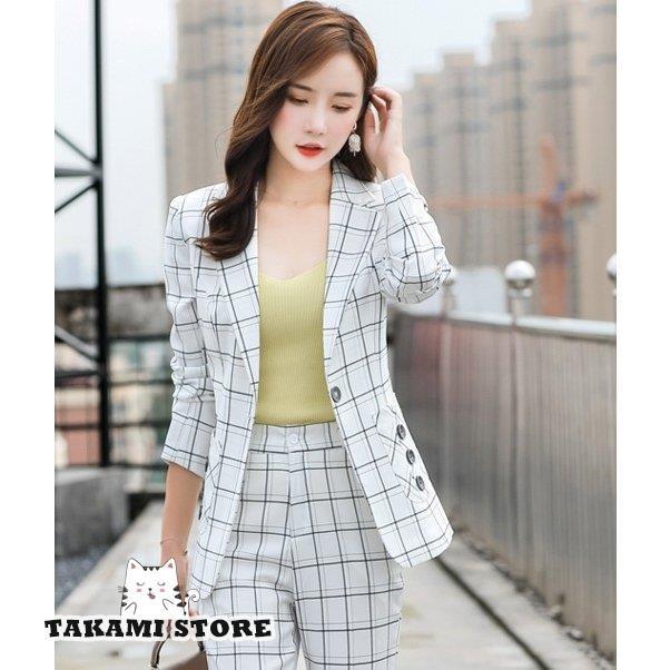 チェック パンツスーツ セットアップ レディース おしゃれ きれいめ