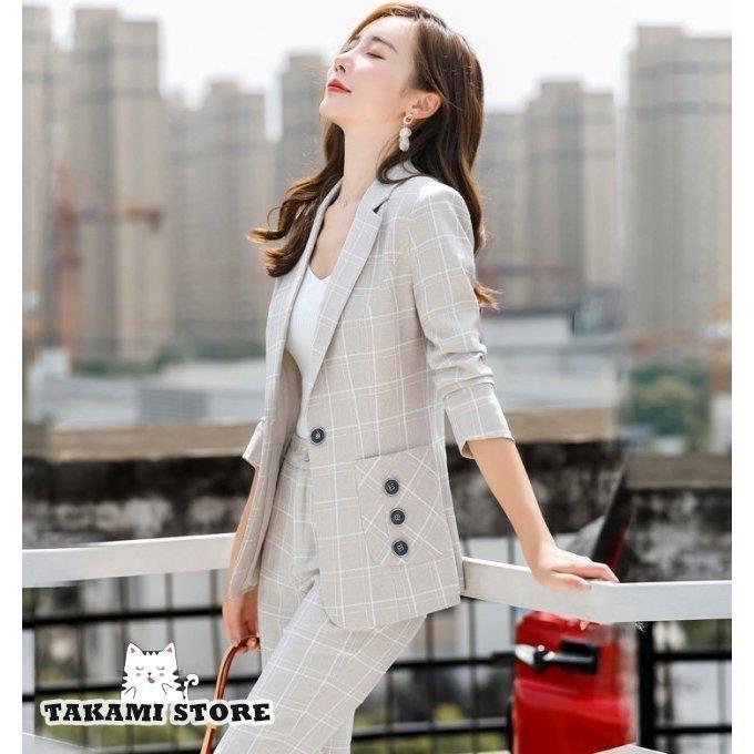 チェック パンツスーツ セットアップ レディース おしゃれ