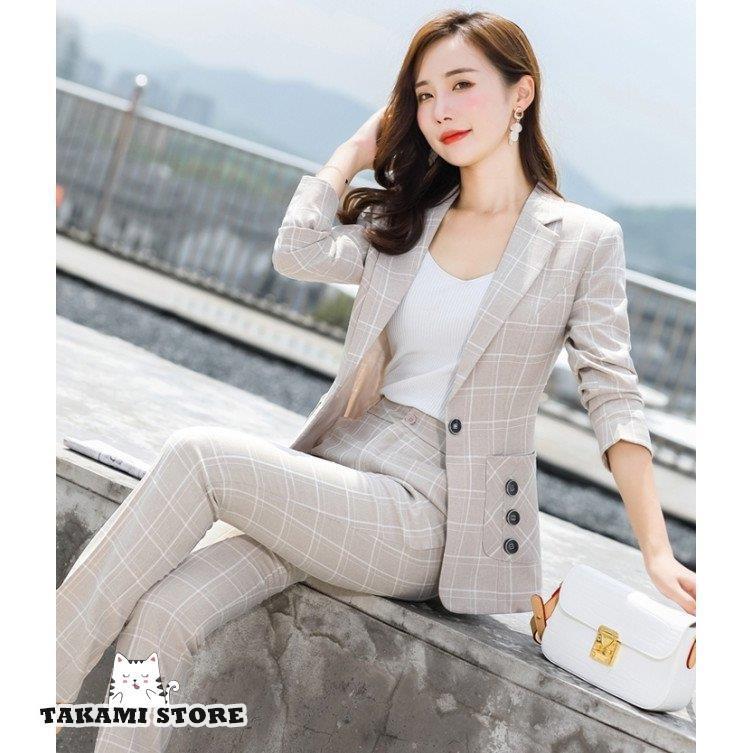 チェック パンツスーツ セットアップ レディース おしゃれ きれいめ