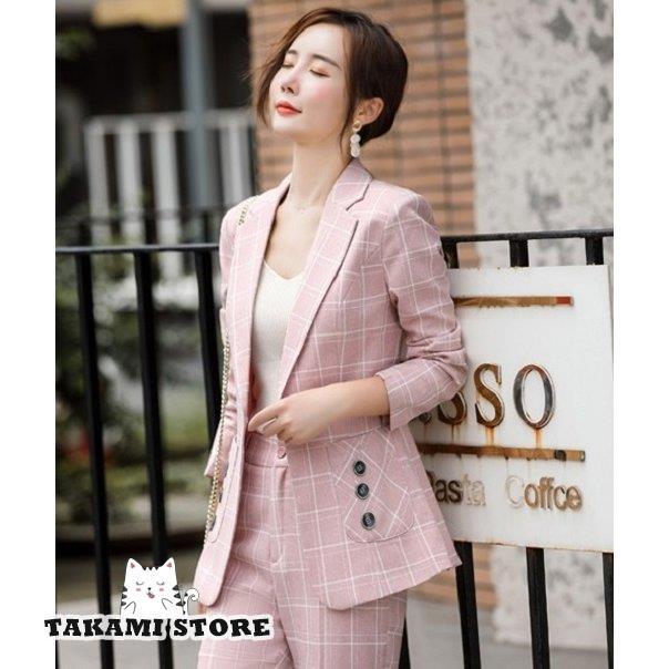 チェック パンツスーツ セットアップ レディース おしゃれ