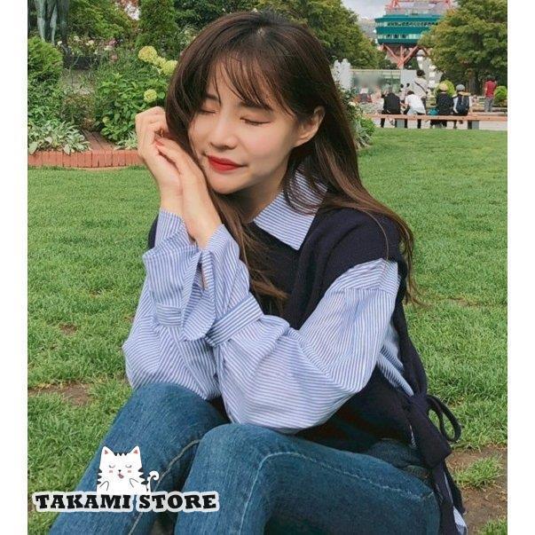 ニットベスト シャツセット レディース トップス ニットアンサンブル