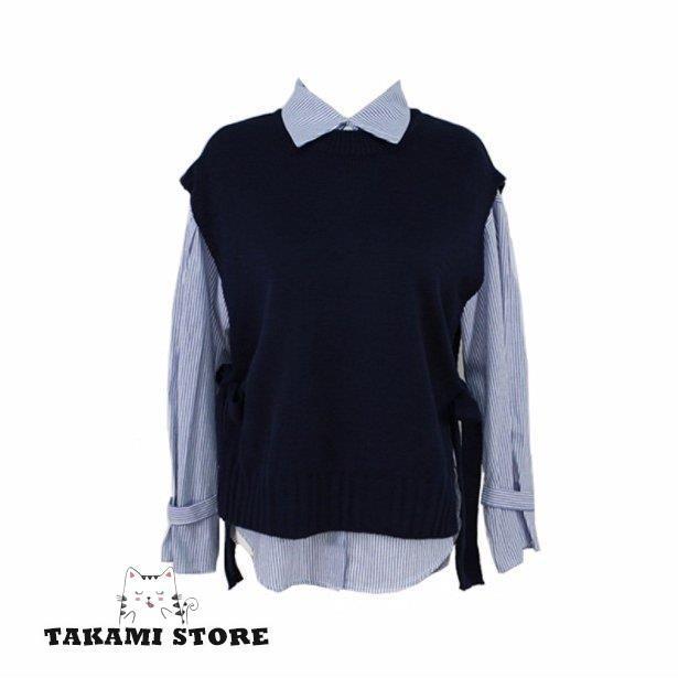 ニットベスト シャツセット レディース トップス ニットアンサンブル