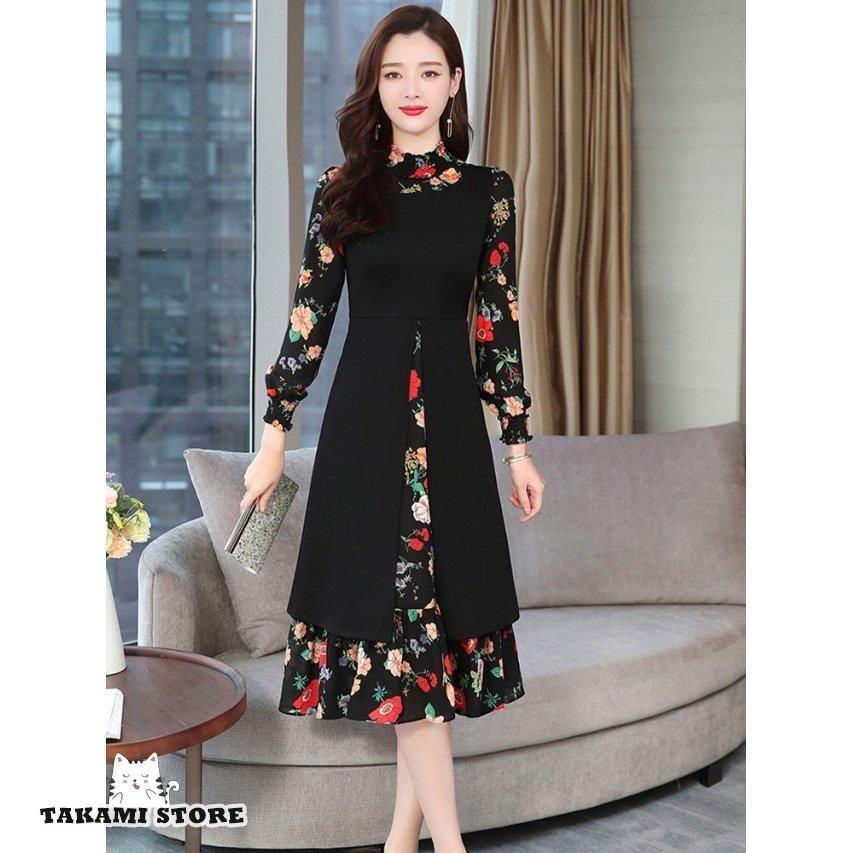 フォーマルワンピース 花柄 ワンピース 長袖 フォーマル パーティー  