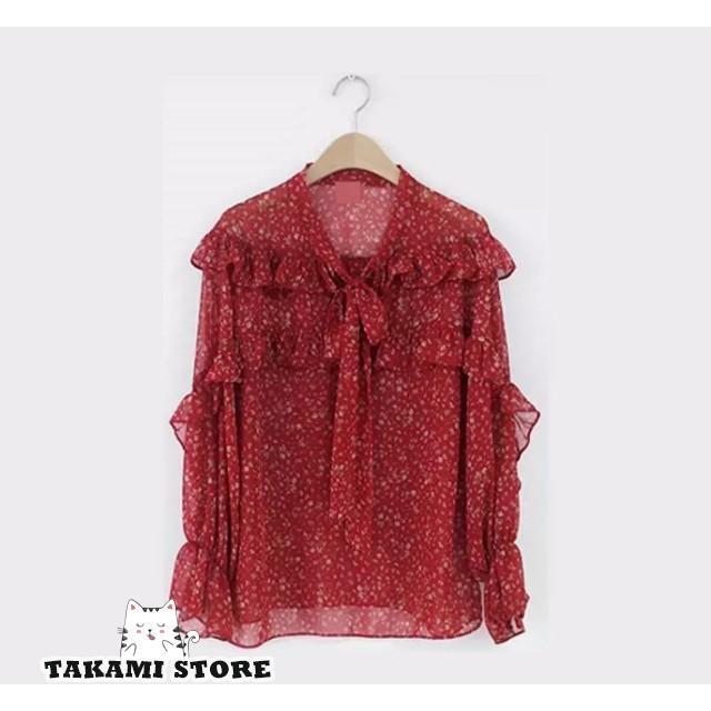 花柄 ブラウス ボウタイブラウス レディース トップス 長袖 フリル