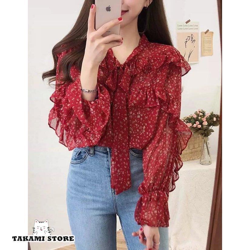 タグ付き未使用 TNEWTIES ボリュームブラウス リボン ボウタイ 赤 タグ付き未使用 TNEWTIES ボリュームブラウス リボン ボウタイ