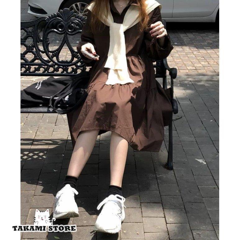 ティアードワンピース 長袖 シャツワンピース 膝丈ワンピース Aライン