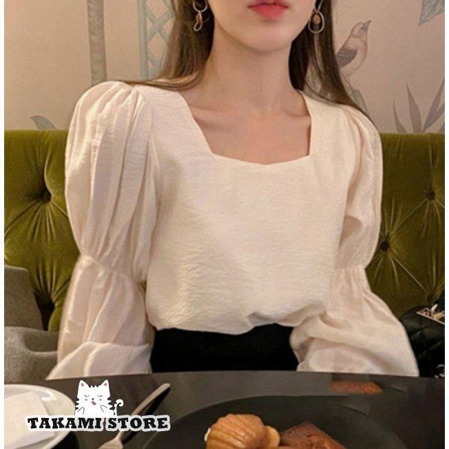 ブラウス レディース 長袖 スクエアネック トップス パフスリーブ ボリューム袖 大きいサイズ 通勤服 オフィス おしゃれ きれいめ カジュアル