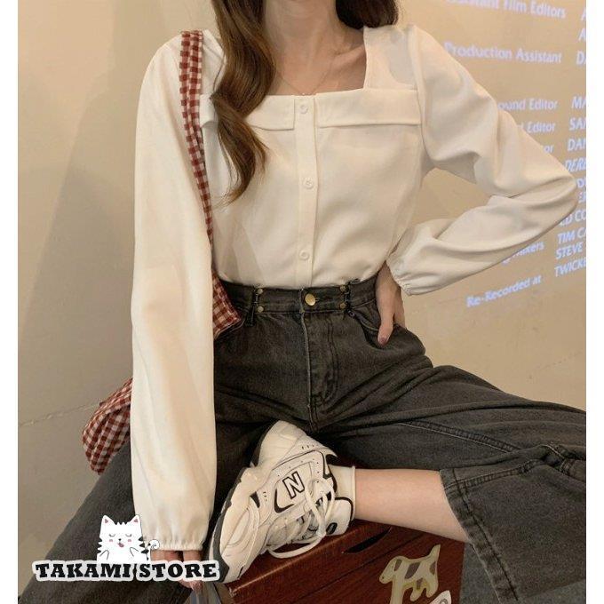 スクエアネック ブラウス レディース 長袖 トップス 春 秋 シャツ 