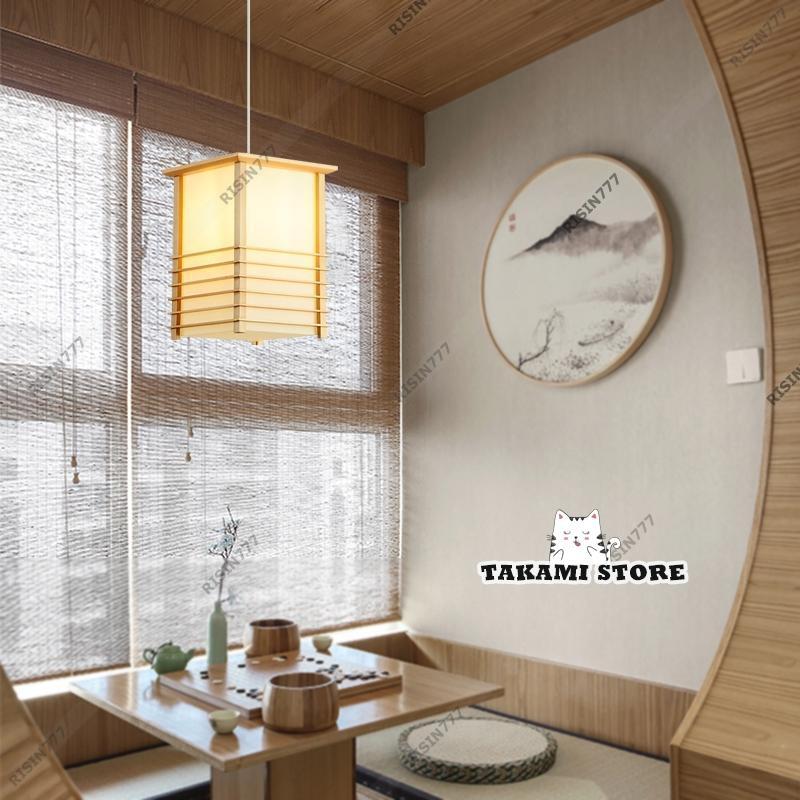 ペンダントライト 和風 木製 おしゃれ 筒形 LED電球対応 四角形