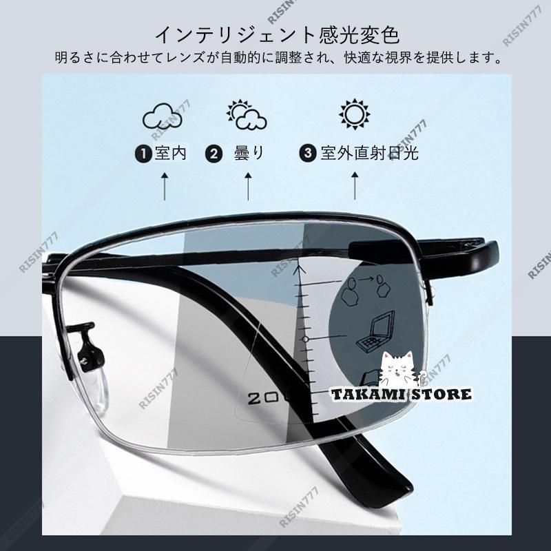老眼鏡 自動にスマートズーム 累進多焦点 遠近両用 100-400 おしゃれ