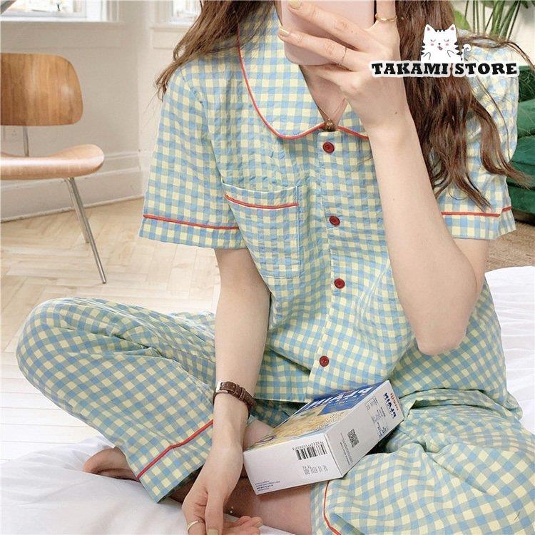 パジャマ ルームウェア レディース 春夏 半袖パジャマ 可愛いルームウェア チェック柄上下セット パジャマ ネグリジェ 部屋着 ゆったり 韓国風 オシャレ サイズ交換ｏｋ