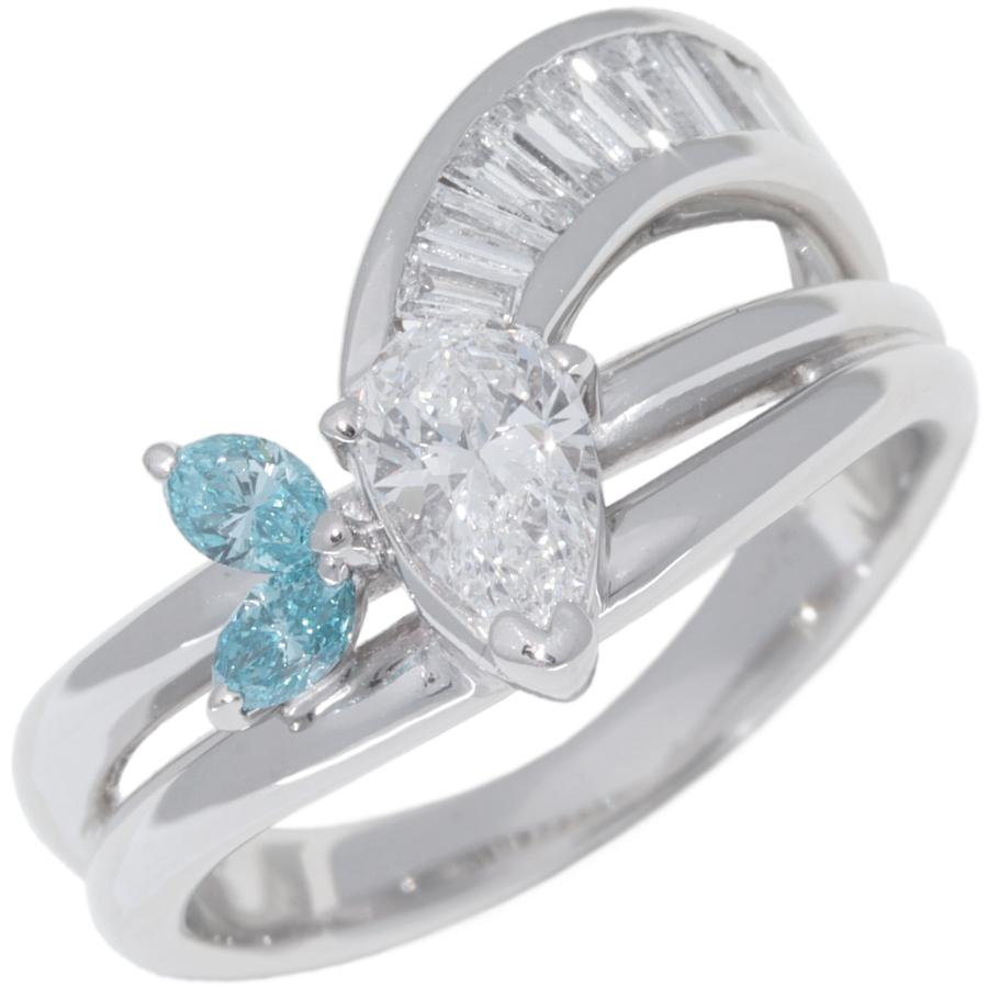 マーキスカット ダイヤモンドリング　pt900 指輪(リング) Pt900 マーキスカットダイヤ0.412ct ブルーダイヤxダイヤ