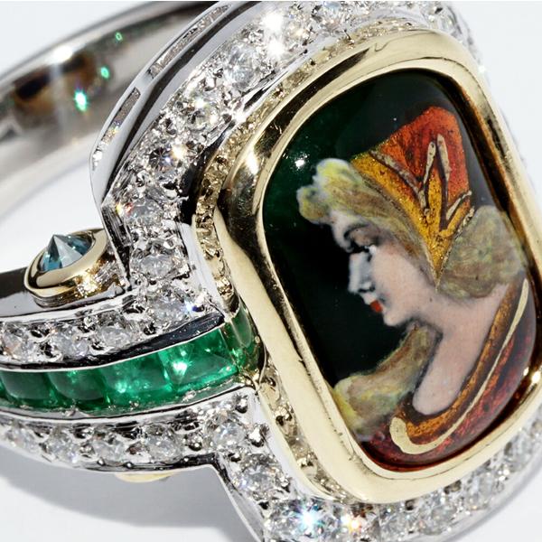 梶光夫 指輪 K18YG Pt900 エマーユ(エナメル・七宝) エメラルド0.88ct  