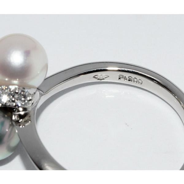 指輪 Pt900 セミブラックパール(黒真珠) パール(真珠) ダイヤ0.17ct 