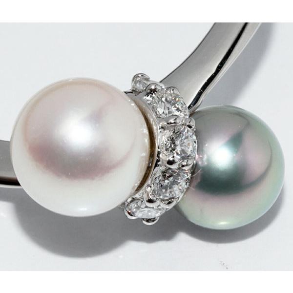 指輪 Pt900 セミブラックパール(黒真珠) パール(真珠) ダイヤ0.17ct 