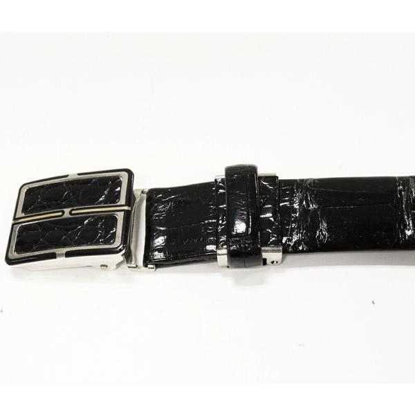 ベルト 艶ありクロコダイル 肚ワニ 黒 無双 SSバックル メンズ