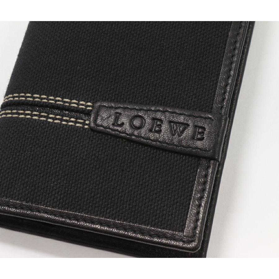 LOEWE（ロエベ） キャンバス カーフ 黒 060404 二つ折りカードケース