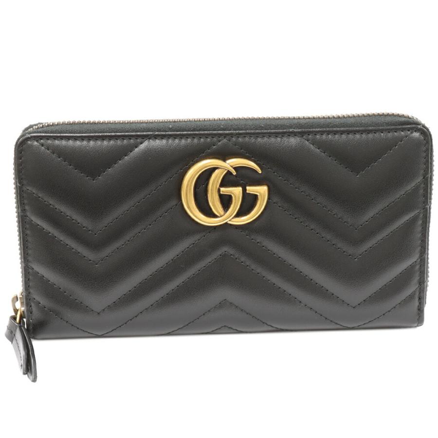 グッチ　長財布　ラウンドファスナー ラウンドファスナー 黒 キルティング マーモント GG 長財布 GUCCI マーモント　キルティング　GGロゴ 小物