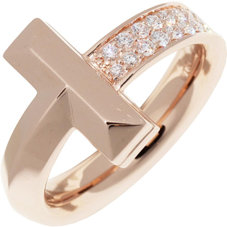 ティファニー 指輪 K18PG ダイヤ0.21ct Tワンリング 幅4.5ミリ