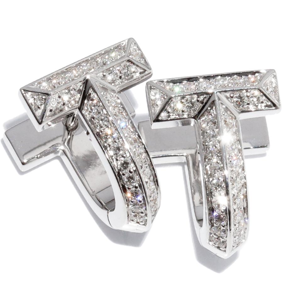 ティファニー ピアス K18WG ダイヤ0.28ct Tワン ハーフパヴェ