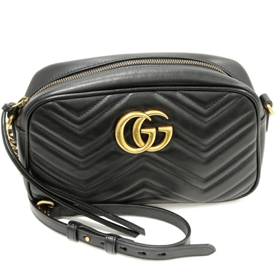 新品同様 極美品 GUCCI GGマーモント スモールカメラバッグ GGマーモント〕スモール カメラバッグ ・ブラック レザー